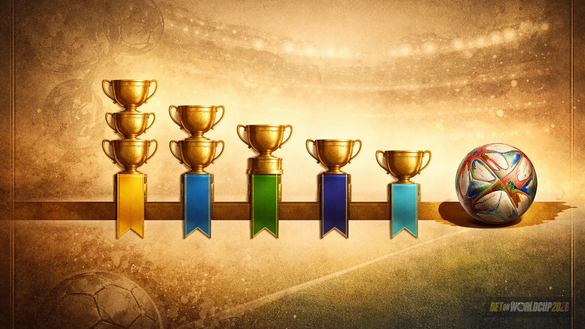 Garis masa sepia juara terbanyak sepanjang zaman — hiasan piala emas abstrak untuk Jerman, Itali, Brazil, Perancis, Argentina